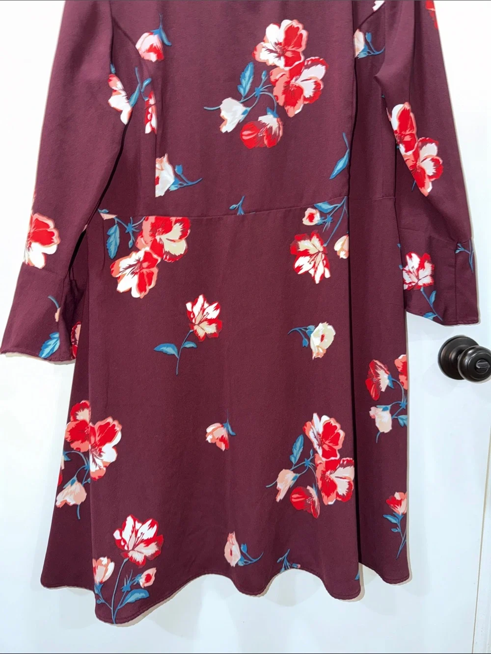 Old Navy Plum Floral Long Sleeve Dress with Red & Blue Accents